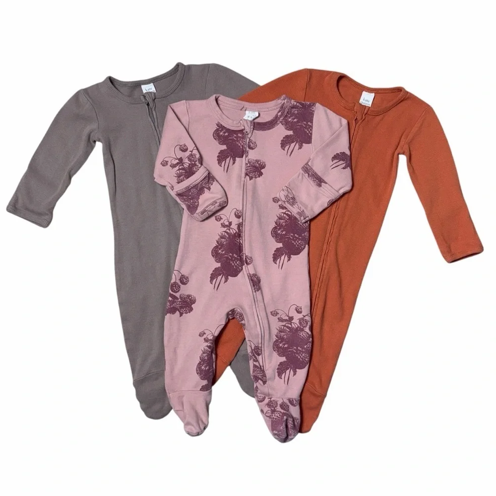 Kate Quinn 3 Organic Cotton Zip Footsies Infant 6-9mo